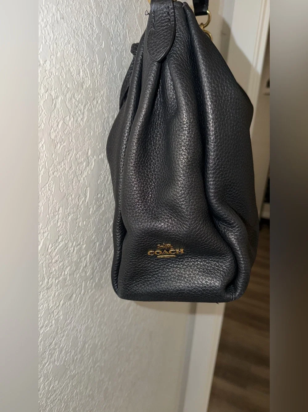 Coach Black Leather Shoulder Hobo with Gold Hardware